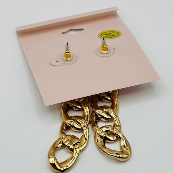 Daisy Fuentes Gold Rhinestone Chain Link Dangle Earrings NWT Glam Statement - Picture 6 of 6